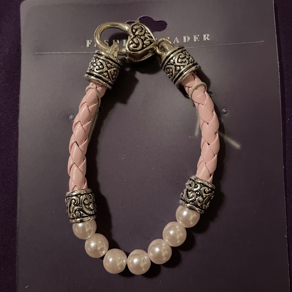 Pink Braided Bracelet with Silver Accents
